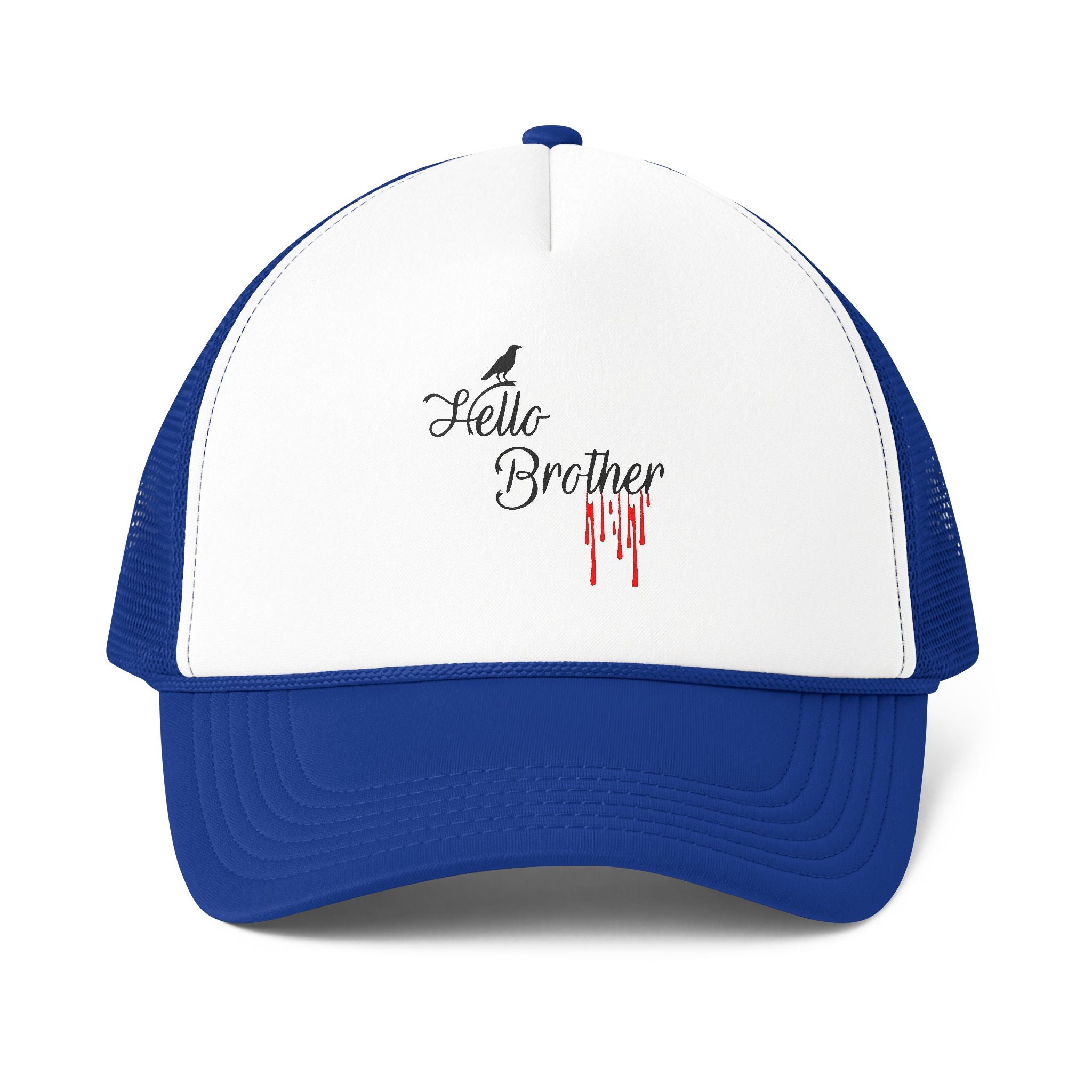 Human Trucker Cap "Hello Brother" Gothic Script with Drip Accent