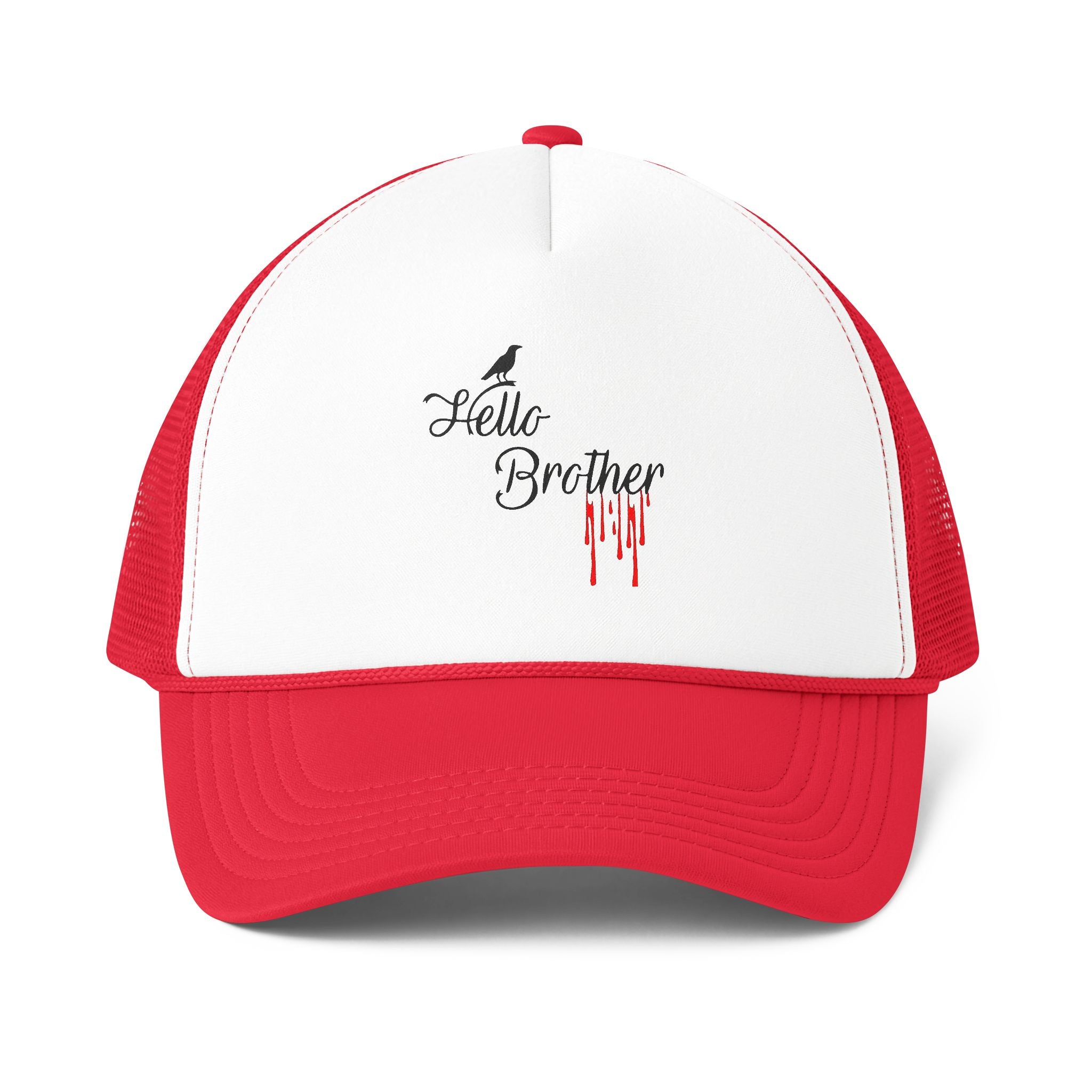 Human Trucker Cap "Hello Brother" Gothic Script with Drip Accent