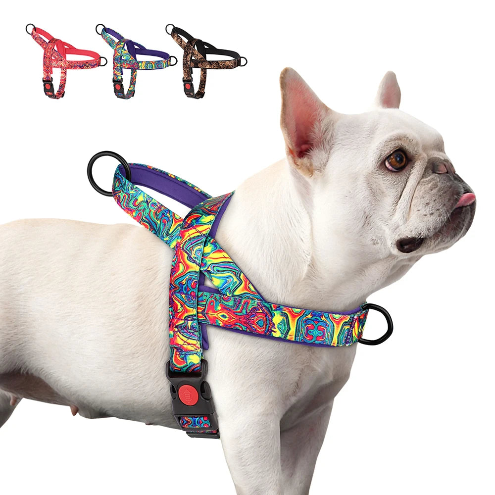 Dog Harness With Handle No Pull Dogs Vest Colorfull Print
