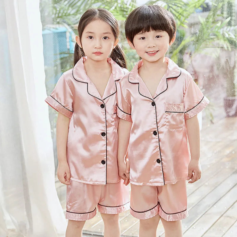 Human Children Pajamas Sets Satin Silk