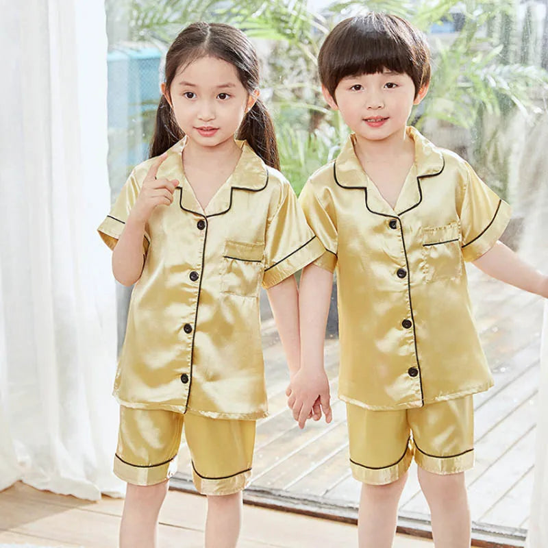 Human Children Pajamas Sets Satin Silk