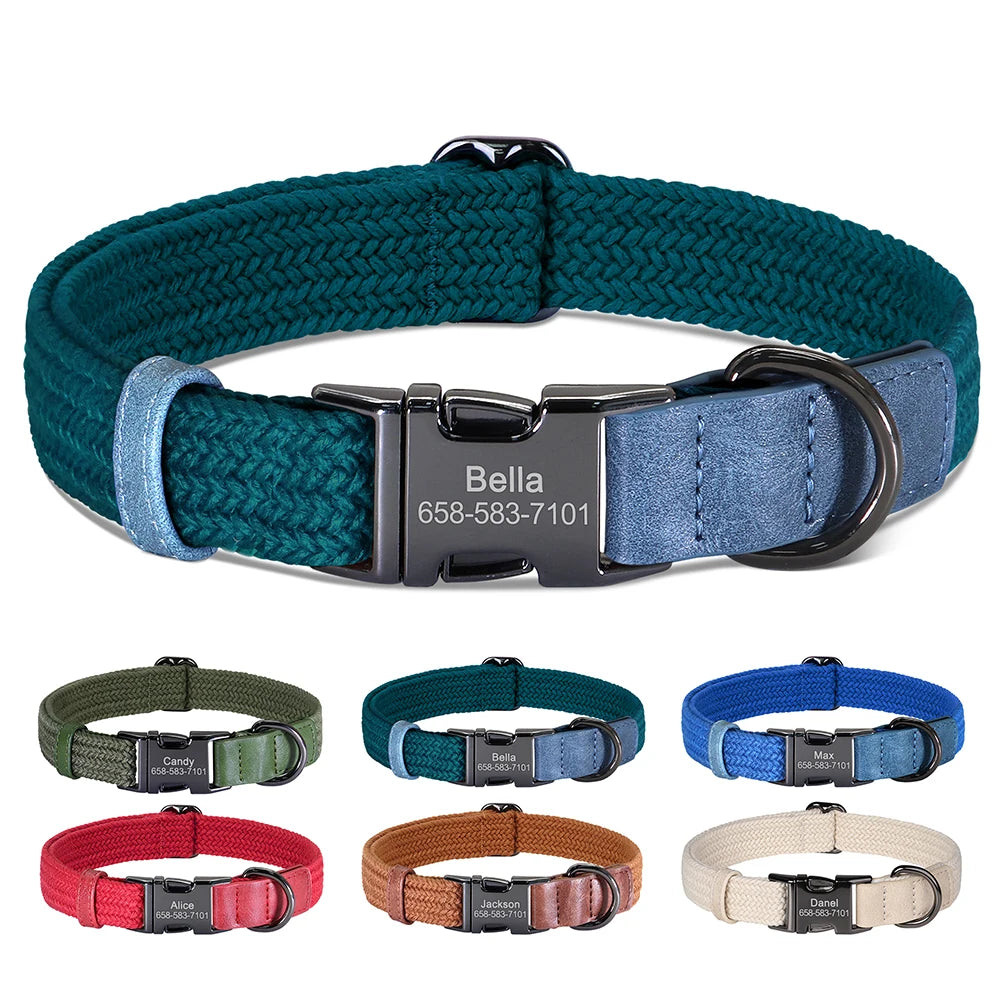 Custom Dog Collar Dog Durable Engraved Pet Name Buckle, Adjustable