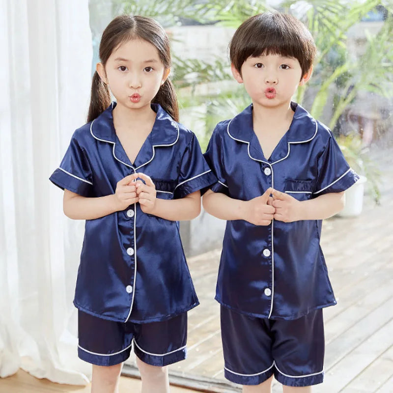 Human Children Pajamas Sets Satin Silk