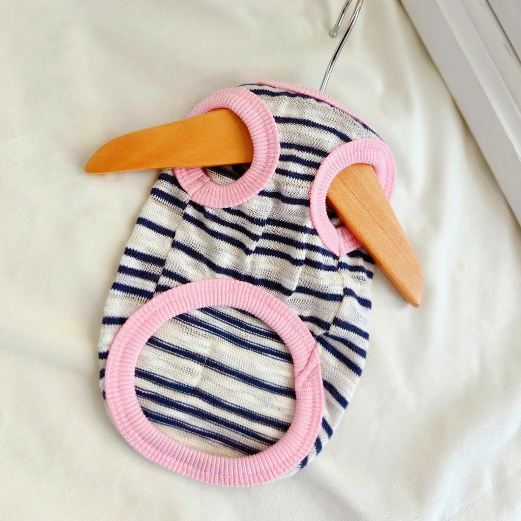 Fashion Pink Tulle Dog Dress Striped Knit Pet Outfit