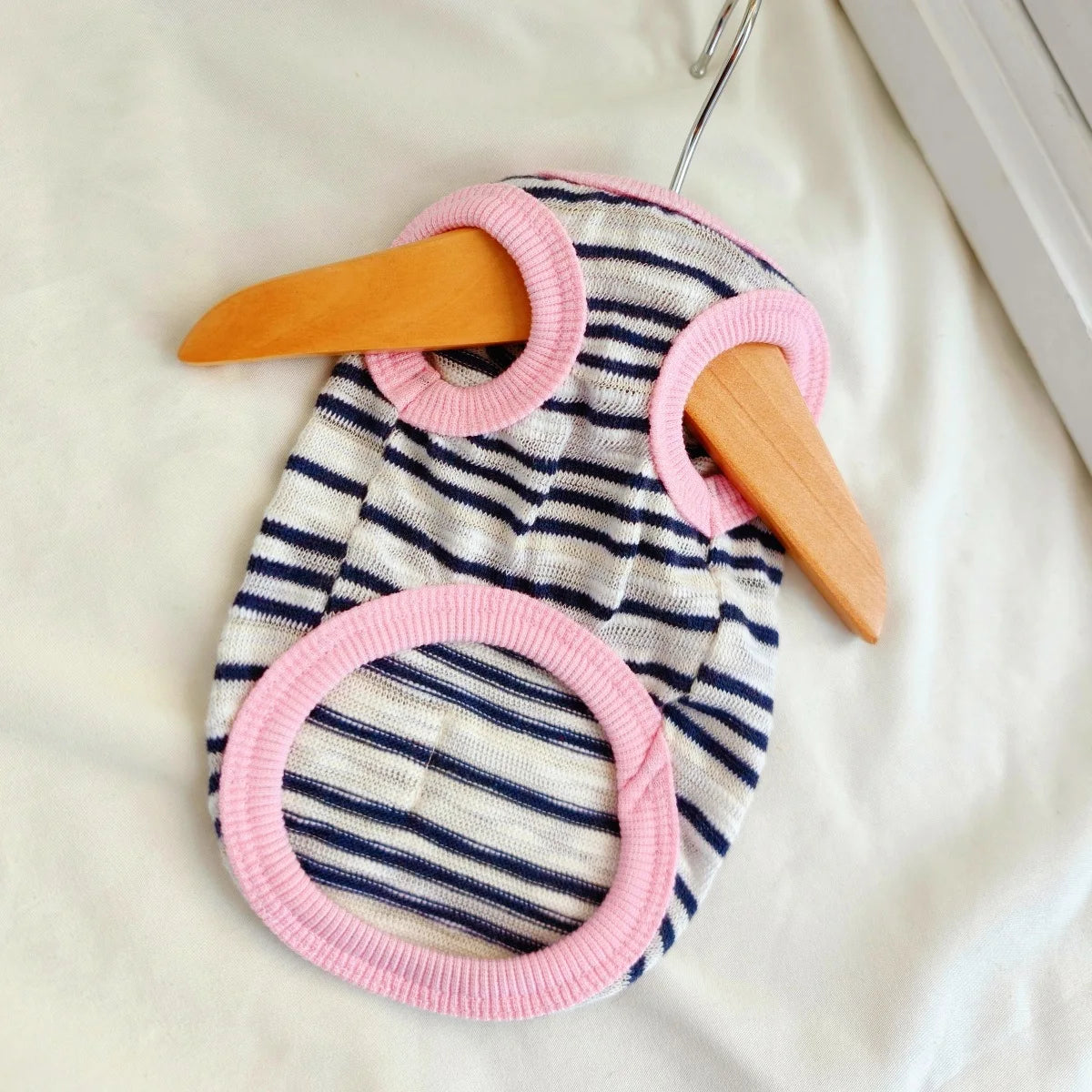 Fashion Pink Tulle Dog Dress Striped Knit Pet Outfit