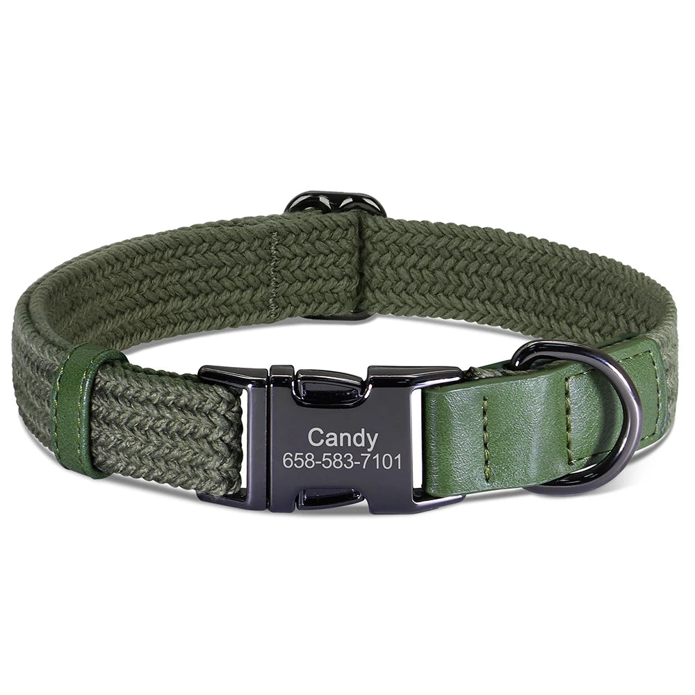 Custom Dog Collar Dog Durable Engraved Pet Name Buckle, Adjustable