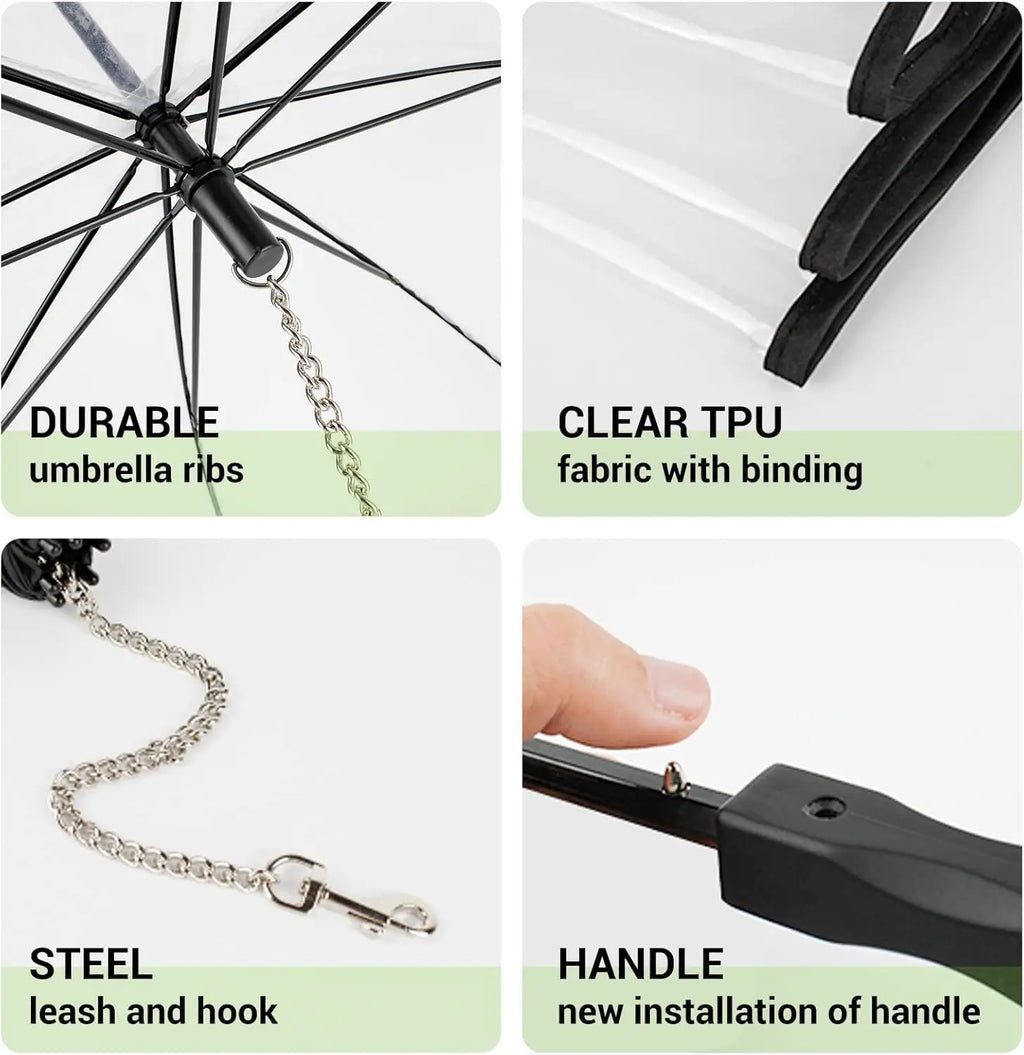 Multi functional pet leash transparent dog umbrella