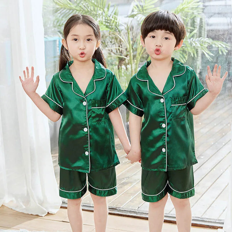 Human Children Pajamas Sets Satin Silk