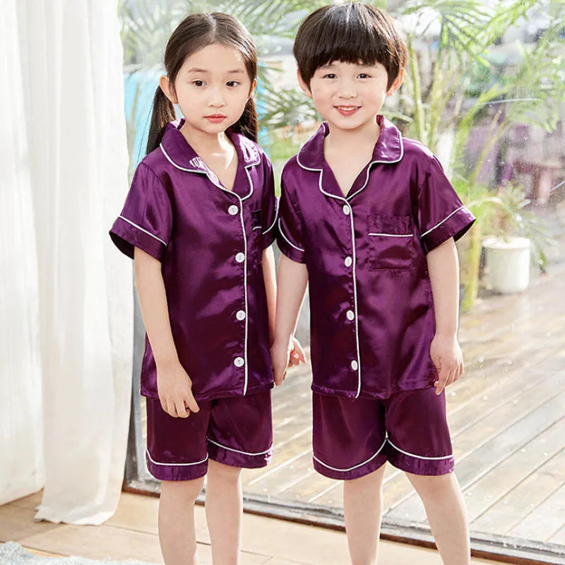 Human Children Pajamas Sets Satin Silk