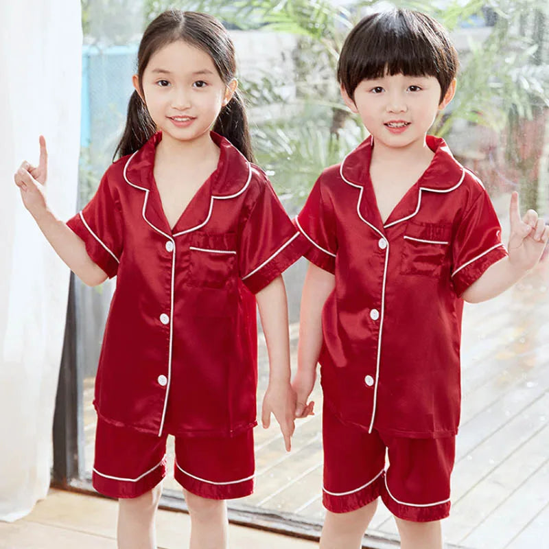 Human Children Pajamas Sets Satin Silk